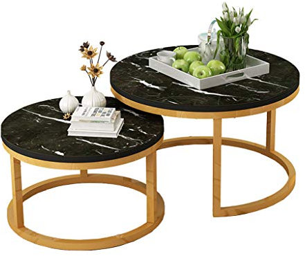 MPFYRCOJ Säulentische für Wohnzimmer, gehärtetes Glas, Goldener Metallrahmen, Moderne runde Sofatische, Ø50 cm (20 Zoll) x 38 cm (15 Zoll) + Ø70 cm (27,5 Zoll) x 45 cm (17,7 Zoll)