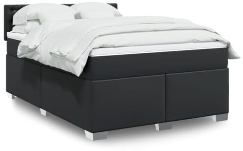 vidaXL Boxspringbett mit Matratze Schwarz 160x200 cm Kunstleder