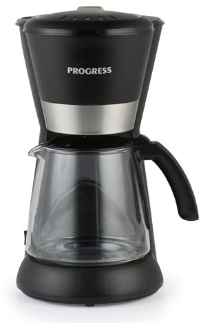 PROGRESS EK6160P Filter Coffee Machine – 1.5 L Coffee Maker, 10 Cup Drip Machine, Glass Carafe, Anti-Drip, Removable Reusable Filter, 40 Minute Keep Warm Function & Auto Shut-Off, 1080 W, Black