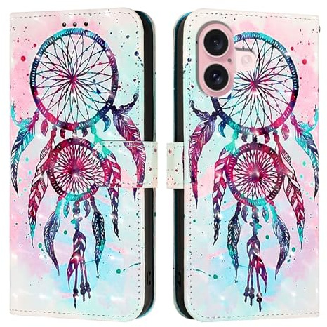 IMEIKONST Compatible with iPhone 16 Wallet Case with Card Slots, Premium PU Leather Magnetic Closure Shockproof Protection 3D Cute Design Cover for iPhone 16. Blue Campanula YB