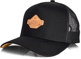 Blackskies® Essentials Trucker Cap | Unisex Baseball Mütze Kappe Herren Damen Skater Mesh - Basecap Männer Frauen Streetwear Outdoor Sommer Freizeit - Schwarz-Schwarz-Braun