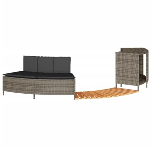 vidaXL Whirlpool Umrandung, Poolumrandung mit Regal Holzstufe Gartenbank, Poolverkleidung mit Stahlrahmen, Einfassung, Grau Poly Rattan Massivholz Akazie