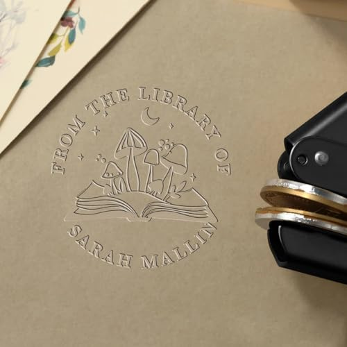 Sello de Libros en Relieve Personalizado, Embosador de Páginas, Embosadero Ex Libris, Prensa de Gofrado para Libros, Marcadores de Libros Personalizados Grabados Embosser con Caja de Madera Opcional