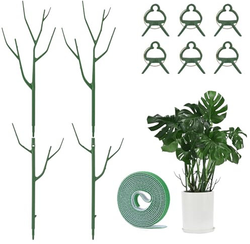 4-Pack Stackable Plant Support Sticks, Garden Stakes for Indoor Outdoor Plants and Monstera Support, Climbing Plant Stakes & Houseplant Supports, 28In Plant Sticks for Potted Plants