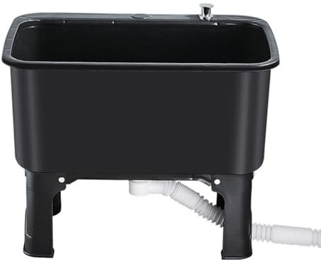Freestanding Utility Mop Sink Basin for Laundry Room 23.5 x 15.5 x 18 Floor Wash Station with Slop Sink and Mop Bucket Black