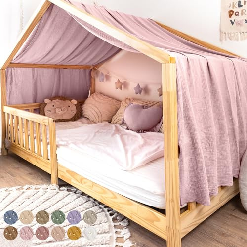 lilimaus Hausbett Himmel mit Gold Applikation [in 12 Farben] Betthimmel Hausbett aus 100% Baumwolle Musselin - Stoffhimmel für Hausbett Deko Mädchen & Jungen - Himmel für Hausbett Kinderbett Vorhang