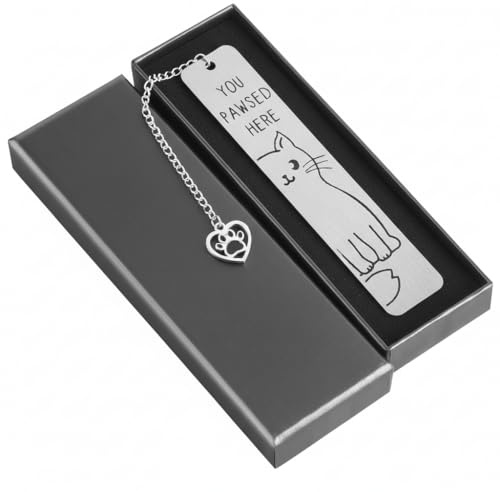 Edelstahl Lesezeichen Buchzeichen - Lustige Metall Lesezeichen für Bücher mit Geschenkbox | Perfekte Geschenke für Buchliebhaber, Hund/Katze Fans-Weihnachten,Geburtstag, Muttertag,Ruhestand(B-Katze)