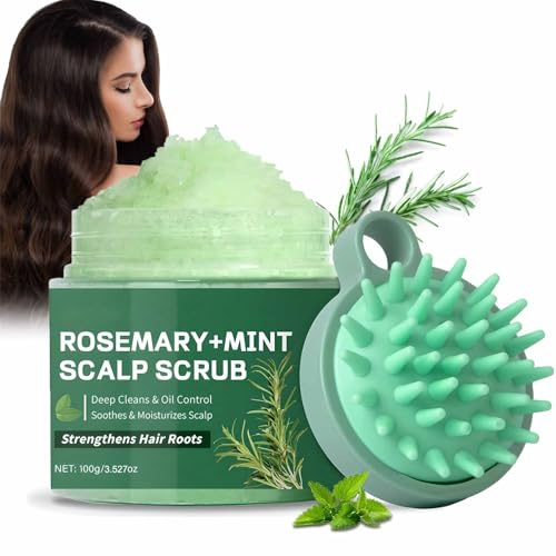 Gommage du Cuir Chevelu au Romarin avec Huile de Menthe,Gommage Capillaire,Exfoliant Nourrissant pour le Cuir Chevelu,avec Masseur pour Cuir Chevelu,pour Tous Les Cheveux