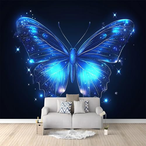 Vlies Tapeten 200 x 140 cm moderne Fototapete Fantasie Leuchtender Schmetterling wandbild Tapete Schwarz Art Fototapete Deko für Mädchen und Jungen Schlafzimmer Wohnzimmer Kinderzimmer Wand
