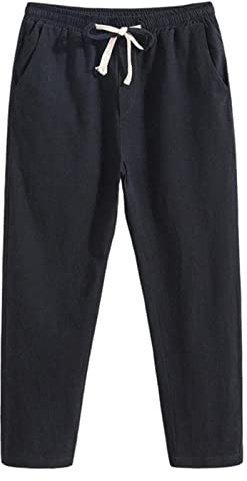 Pantaloni da Uomo in Lino Larghi Leggero Pantalone con Coulisse Estivo Casual Comodo Pantalone Lungo Elastici in Vita Gamba Dritta Pantaloni Baggy con Tasche Loose Fit Vacanza Pantaloni Yoga