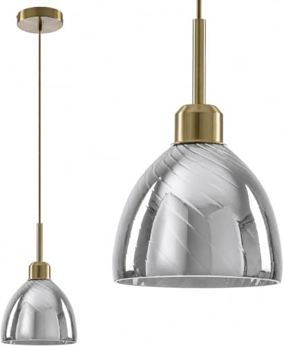 Vintage Pendant Light, Conical Grey Light Shade Ceiling, Glass Lampshade | WILONAdjustable Industrial Ceiling Lights, Hanging Lights for Living Room Dining Room Hallway [Energy Class E]