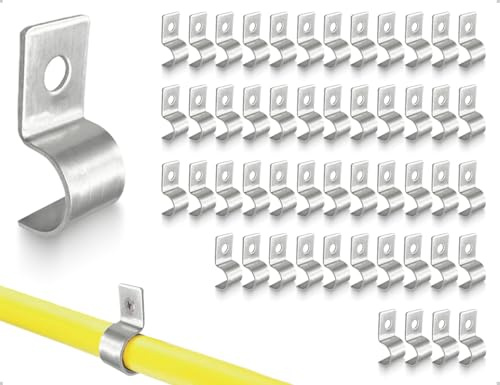 AOYEGIC 50 Stück Metallkabelschellen,Spanndrahthalter für Kabel Unterputz Installation, U-Rohrschelle mit Einzelloch für Schlauchschnalle Rohrhalterung(21 mm,Silber)