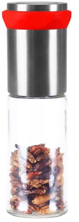 Macinino peperoncino in acciaio inox e vetro, per spezie grossolane e peperoncini secchi, macinaspezie con coperchio protettivo