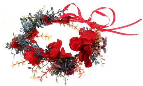 DEARMAMY Corona di Fiori Tema Natalizio Cerchietto Floreale per Capelli Fascia per Capelli Fiori Finti Accessori per Feste e Riunioni di Famiglia