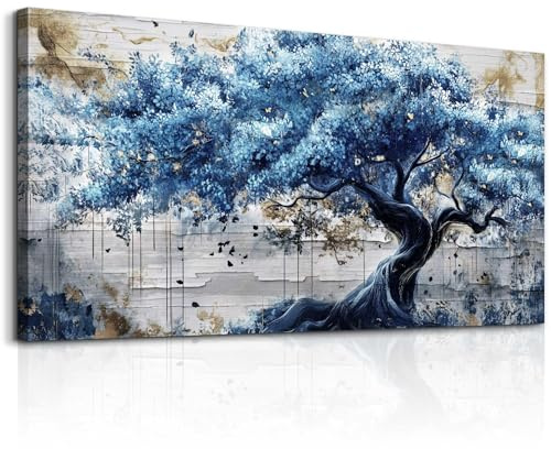 JHHUAMO Tree of Life Canvas Wall Art Bedroom Living Room Hallway 20x40 in | Serene Blue Picture, HD Printing, Easy to Hang, Exquisite Craftsmanship, Multi-Scene Application