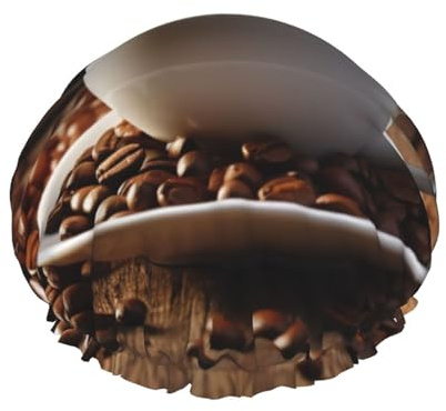 Coffee Cup and Coffee Beans -Print Extra Large Waterproof Shower Cap-Double Layer Protection For Long/Curly Hair