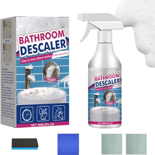 2025 Upgraded Stubborn Stains Cleaner, Bathroom Foam Cleaner Spray, Foaming Descaler for Bathtubs, Shower Glass, Sink Faucets, Chrome & Filters (1)