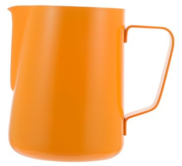 MUELODSIC Pichet à Lait Inox avec Poignée Ergonomique Mousseur Lait pour Cappuccino et Latte Art Accessoire Café Pratique et Résistant Couleur Orange