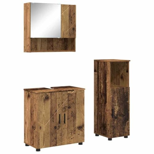 vidaXL Badrumsmöbelset 3 pcs Gammalt trä Konstruerat trä & Metall, Modern badrumsskåp, rektangulär handfat, vägghängt spegel, smart förvaring för stilren