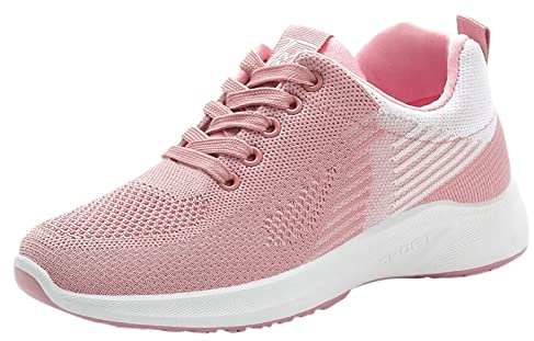 Sneaker dam med kilklack, skor dam elegant läder sportskor mjuka halkfria löparskor andas snörskor fashionabla promenadskor nötningsbeständiga utomhusskor vattentäta vandringsskor, ROSA, 38 EU