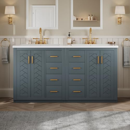 CHARMMA 60 inch Double Sink Bathroom Vanity with Ceramic Basins, Wood Frame & 6 Drawers + 4 Soft-Close Doors, Modern Freestanding Storage Cabinet for MBathroom in Blue, Blue