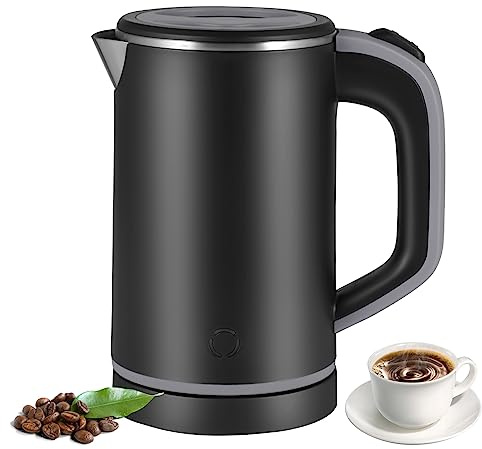 Wasserkocher Klein 800ml, 600W Reisewasserkocher Wasserkocher, Reise Wasserkocher mit 360° Basis | Abnehmbarer Deckel | Innentank aus Edelstahl 304 | Schnellkochend | Automatische Abschaltung Schwarz