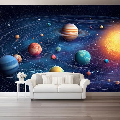 Dekorative Vlies Fototapete 300 x 210(WxH), Fantasy Weltraum Planeten Design in Mehrfarbig, Wandbild aus Vlies für Schlafzimmer Wohnzimmer und TV-Hintergrund