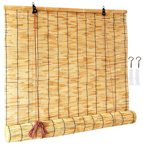 Bambusrollo 160 cm 70 cm 166 cm 90 cm 75 cm 100 cm breit Bambus Rollo Outdoor Balkon Sonnenschutz Sichtschutz ohne Bohren(Natürlich,140W x 200H cm)
