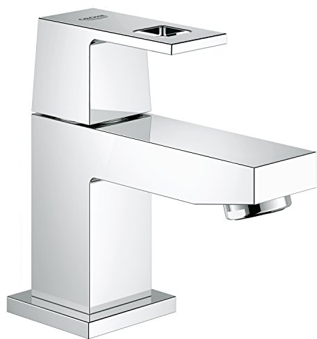 Grohe Eurocube Badarmatur - Waschtischarmatur EcoJoy WASSERSPARFUNKTION, glatter Körper chrom 23137000 Silber XS