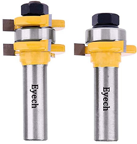Eyech 1/2 Inch Shank Tongue and Groove Router Bit, Set of 2 Grooving Router Bit 3 Teeth T Shape 1-3/8 Inch Diameter Wood Milling Cutter Door Flooring Woodworking Tools with 3/4 Inch Stock