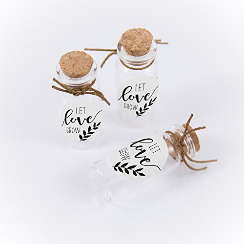 Schokoladenseite 40 Stück Mini Glasflaschen 12 ml, Fläschchen mit Korken, Aufkleber Grow 186301, Geschenk geeignet für Hochzeit Gastgeschenk Blumensamen Taufe Kommunion Geburtstag Feste Geschenke
