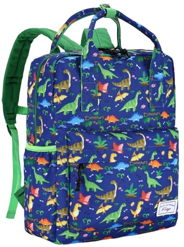 Kasgo Kinderrucksack, Niedlich Rucksack Kinder Mädchen Jungen 6-8 Jahren Schulrucksack mit Brustgurt Leicht Wasserabweisend Große Kapazität Din A4-tauglich 10L 37cm Blau Dinosaurier