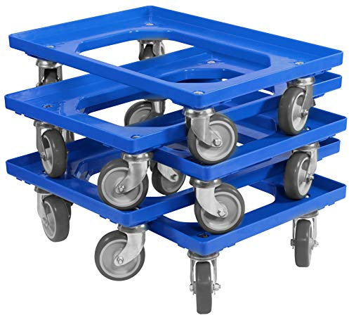 5 Stück Transportroller für Kisten 60 x 40 cm mit 4 Lenkrollen in blau