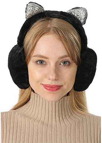 Oreillette Hiver Ski Femme Thermique Cache Oreille avec Oreille de Chat Casque Peluche Mignon Cache-oreilles Chaud d'hiver Coupe-vent Protège-Oreilles Fausse Fourrure Fille Bandeau Earwarmers Earmuffs