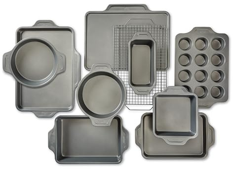 All-Clad Pro-Release Nonstick Bakeware Set 10 Piece Oven Safe 450F Half Sheet, Cookie Sheet, Muffin Pan, Cooling & Baking Rack, Round Cake Pan, Loaf Pan, Baking Pan Grey