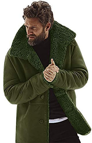 WMOFC Herren Vintage-Schaffell-Lederjacke Shearling Kaschmir Faux Lammfell-Jacken-Kaschmir-Wolle-Schaffell-Mantel,02,XXL