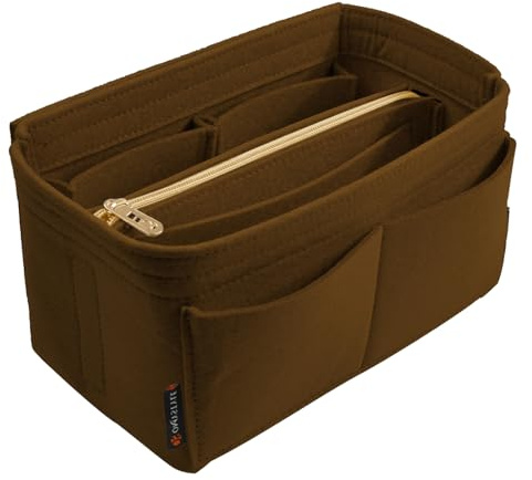 OMYSTYLE Purse Organizer Insert for Tote & Purse, Felt Bag Organizer with 5 Sizes, Compatible with Neverful Speedy and More, Brown, Slender Medium