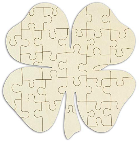 Pesonalisierbares Holzpuzzle „Kleeblatt“ zum selbst gestalten und bemalen - 34 Teile, 43 x 42 cm - Puzzle aus als vierblättriges Kleeblatt