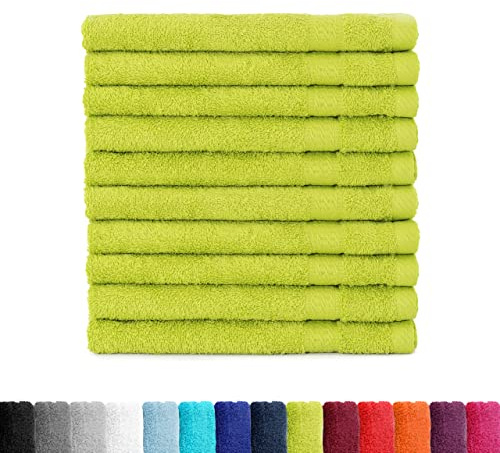 BaSaTex Handtuch Set für Gäste 10er Pack Handtücher Waschtücher Baumwolle | Frottee-Handtücher mit Aufhängeschlaufe, Waschtücher für Gäste Öko-Tex Made, Apfelgrün, Frottee, Öko-Tex, Made in Green
