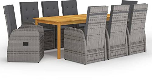 vidaXL Gartenmöbel Set 9-TLG. Sitzgruppe Gartengarnitur Sitzgarnitur Gartenset Gartentisch Gartensessel Esstisch Tisch Stühle Grau