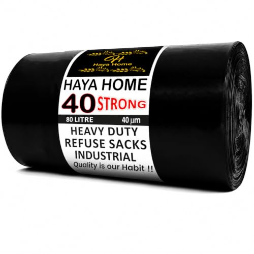 Haya Home - 40 bolsas de basura extrafuertes, gruesas y resistentes, bolsas de basura grandes, bolsas de basura de plástico negro, bolsas de basura para residuos, bolsas de basura con pedal oscilante