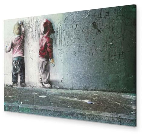 B&D XXL - Akustikbild Banksy Kids Painting 120x80 cm 1 tlg Bilder Akustikschaum Schallschutz Kunst Akustikpaneele Wandpaneele Schalldämmung Schallabsorber Poster Kinder Graffiti i-B-0024-b-c