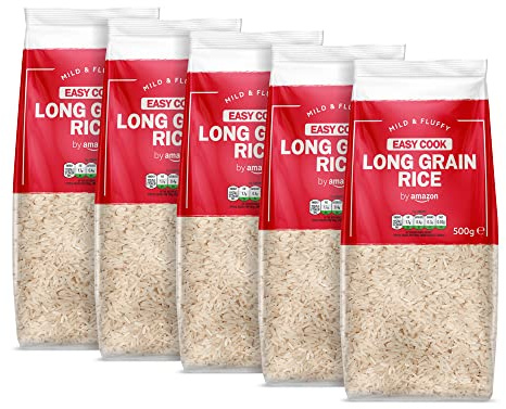 by Amazon Easy Cook Long Grain White Rice, 5 packs of 500g, Vegan