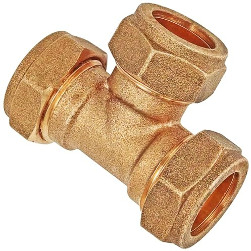 MegaHaustechnik Schraubfitting Kupferrohr, T-Stück, 28mm | Messing Klemmringverschraubung, Trinkwasser geeignet, für Rohr-Außendurchmesser 28mm, Abzweig