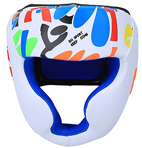 HOSIS Casque Sanda pour Enfant, Casque de Boxe léger pour Enfants, Doux et Confortable pour Sanda pour la Boxe pour Le Sport(Taille S - Blanc Graffiti)
