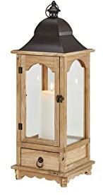 KHG Laterne cm in aus Holz, mit Schubfach, Kerzenständer, Kerzenhalter, outdoor und indoor, Deko, für Wohnzimmer, Balkon, Terrasse, Garten usw., Farbe:Natur-holzfarben, Kerzen-Sets:68 cm mit LED-Kerze