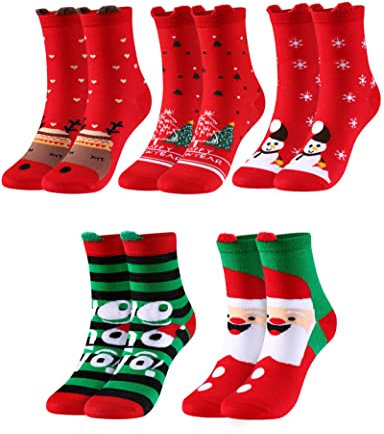 Becellen 5 Paire Chaussette de Noel Femme, Hiver Chaudes Fantaisie Chaussettes Thermiques Drôle Humour Rigolotes Chaussettes