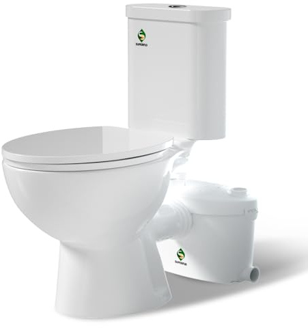 600W Macerating Toilet for Basement,Upflush Toilet System Connect Dual Flush & Rear Outlet Toilet, Sink & Tub,included Toilet Bowl, Water Tank & Macerator Pump SUPERFLO
