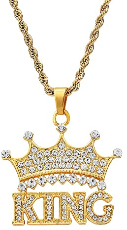 JKJF King Sign Necklace Hip Hop guldkedja halsband krona kung hänge halsband 80 s 90-talet rappare guldkedja för män kvinnor mottoparty karneval party cosplay tillbehör