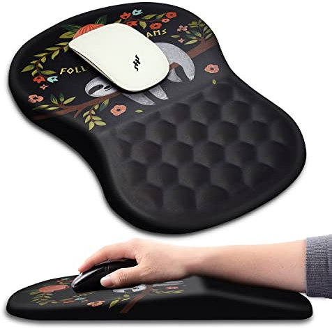 Hokafenle Ergonomisches Mauspad, Handgelenkstütze mit Massage-Design, Handgelenkauflage, Schmerzlinderung, Mauspads für kabellose Maus und Schreibtisch (30.5x20.3 cm, niedliches Faultier)
